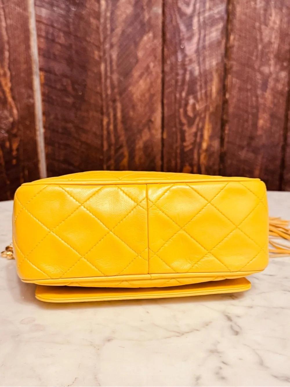 CHANEL Vintage Yellow Lambskin CC Tassel Camera Bag
